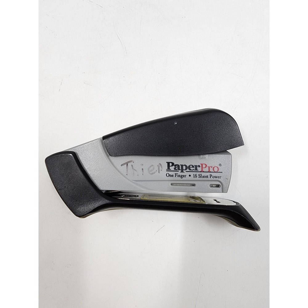 PaperPro One Finger 15 Sheet Power Desktop Stapler Black Silver Ergonomic